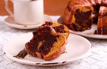 Chocolate and pumpkin swirl cake