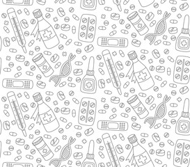 Medical doodle icons seamless vector pattern