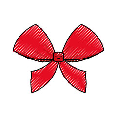 flat line colored christmas bow  doodle over white background  vector illustration