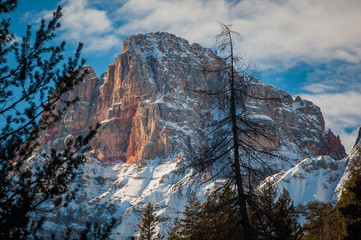 Croda Rossa d'Ampezzo peak in winter, Dolomites, Veneto, Italy