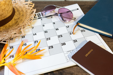 diary and calendar with passport, Travel planning - 180368633