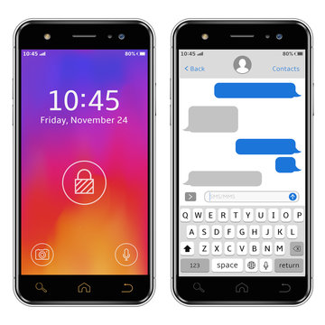 Mobile phones with lock screen and chatting sms app template