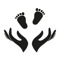 child's traces in hands on a white background