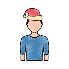 flat line colored man with  santa hat  over  white background  vector illustration