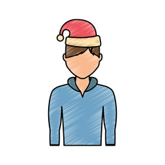 flat line colored man with  santa hat  over  white background  vector illustration
