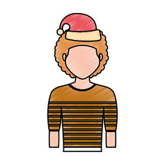 flat line colored man with  santa hat  over  white background  vector illustration
