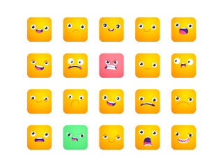 Set of square emoji. Smile icons. Vector emoticons isolated on white. Funny flat style emoji