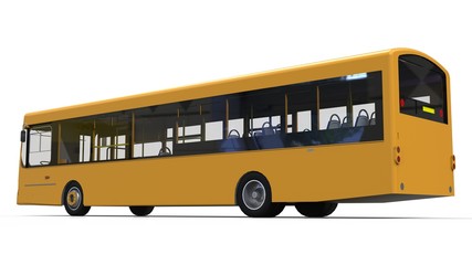 City yellow bus template. Passenger transport. 3d illustration.