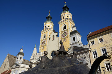 Fototapeta premium The Beautiful Cathedral of Santa Maria Assunta and San Cassiano in Bressanone. Brixen / Bressanone is a town in South Tirol in northern Italy. South Tyrol, Bolzano. Italy.