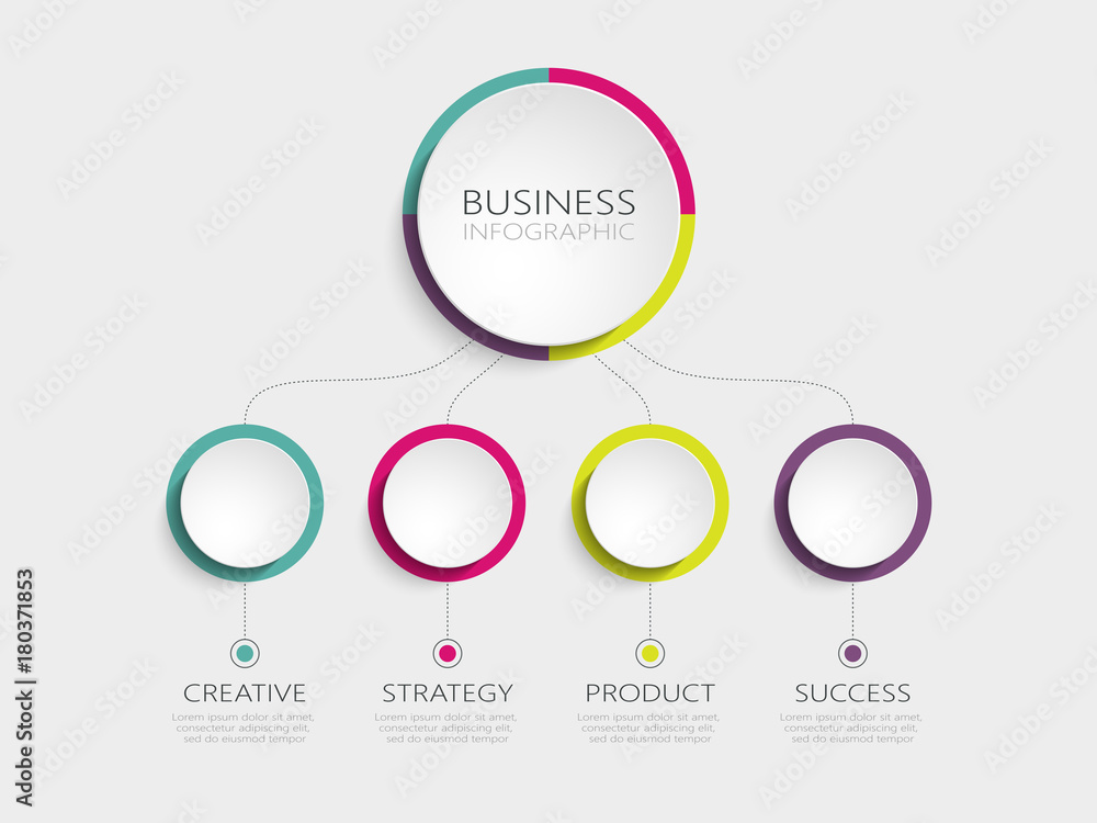 Aufkleber abstract 3d infographic template with 4 steps for success. business circle template with options for