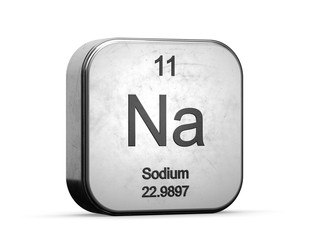 Sodium element from the periodic table. Metallic icon 3D rendered on white background