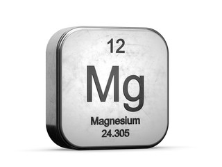 Magnesium element from the periodic table. Metallic icon 3D rendered on white background