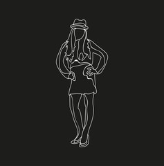 sketch of a girl in a hat, on a black background