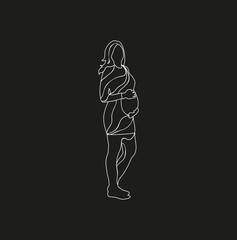 sketch of a pregnant girl, on a black background