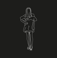 sketch of a girl with long hair, on a black background