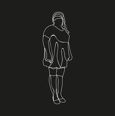 sketch girl full, on a black background