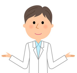 白衣の男性　両手を広げる