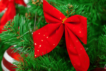 Christmas tree with ornaments, close-up