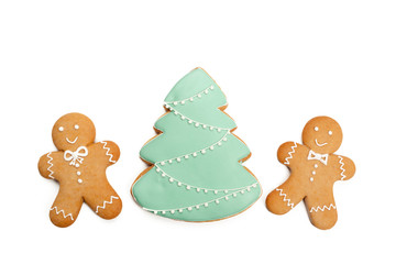 Christmas homemade gingerbread cookie on white