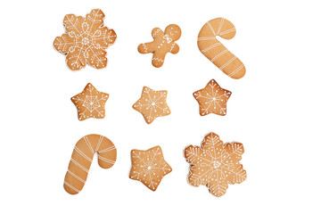 Christmas homemade gingerbread cookie on white