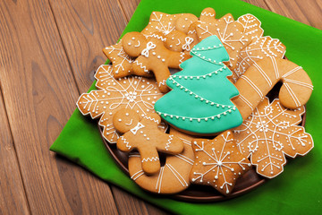 Christmas cookies on  wood background