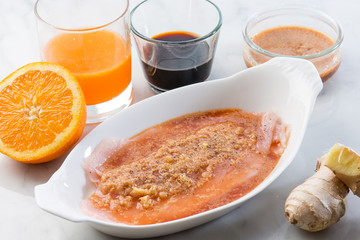 marinated chicken with orange juice soy sauce and ginger