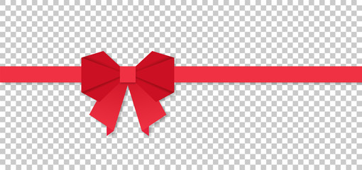 Red ribbon bow in origami style, vector illustration