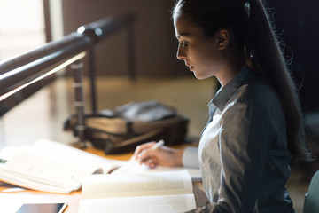 Woman studying late at night