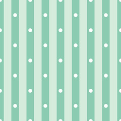 Seamless turquoise and white polka dot with stripes pattern vector