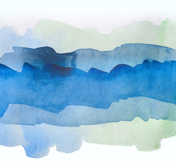 strip of watercolor. blue with green multilayer smears splash