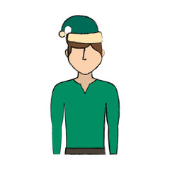 flat line colored man with  santa hat over white background  vector illustration