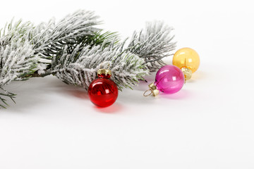 Christmas balls on the white background