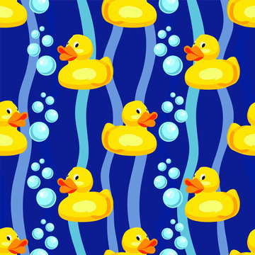 Seamless pattern: rubber duck, children's toy for the bathroom