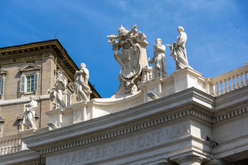 Architectural detail of St. Peter's Basilica at  Saint Peter's Square, Vatican, Rome, Italy