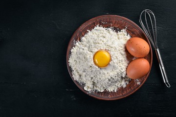 Preparation for cooking. On a wooden background. Top view. Free space for your text.