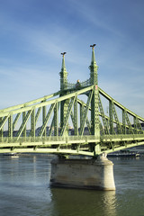 view to part of green chain bridge in Budapest