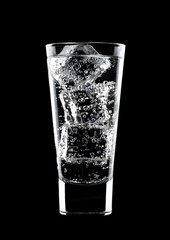 Glass of sparkling water soda drink with ice
