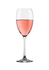Glass of rose pink wine isolated on white