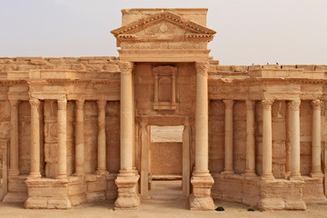 Ruins of the ancient amphitheater in Palmyra on syrian desert (shortly before the war)