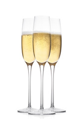 Yellow champagne glasses with bubbles isolated