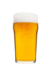 Cold glass of lager beer with foam and bubbles