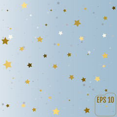 Holiday background with little silver and golden stars isolated on blue