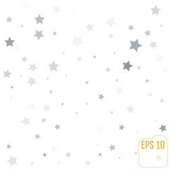 Abstract white modern pattern with silver stars. Vector illustration.Shiny background. Texture of silver foil. Modern vignette.