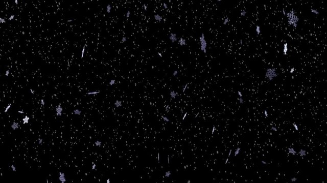 Snow Winter Background with gentle falling shiny Snowflakes in 4K and loopable. Shiny icy Snowflakes falling in Slow-Motion on a black or colored background