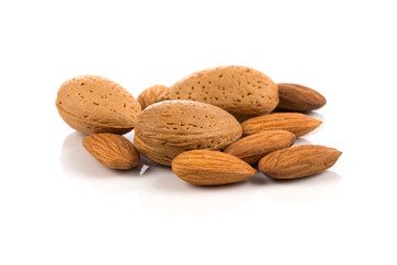 Almonds on a white background