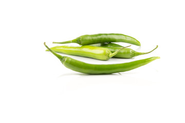fresh green chili on white background