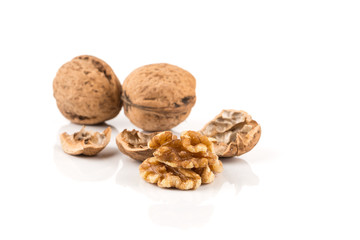 Walnut nut on white