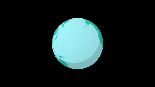 Alpha channel Rendered .Flat spinning Earth .Cartoon globe animation seamless loop