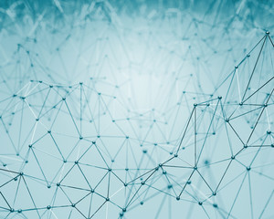 Futuristic polygonal background of low poly surface with connected dots and lines. Abstract 3d rendering.