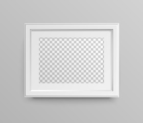 Frame for photos. Horizontal white blank picture frame with passepartout. Vector realistic paper and matte plastic with shadow. Place for your picture